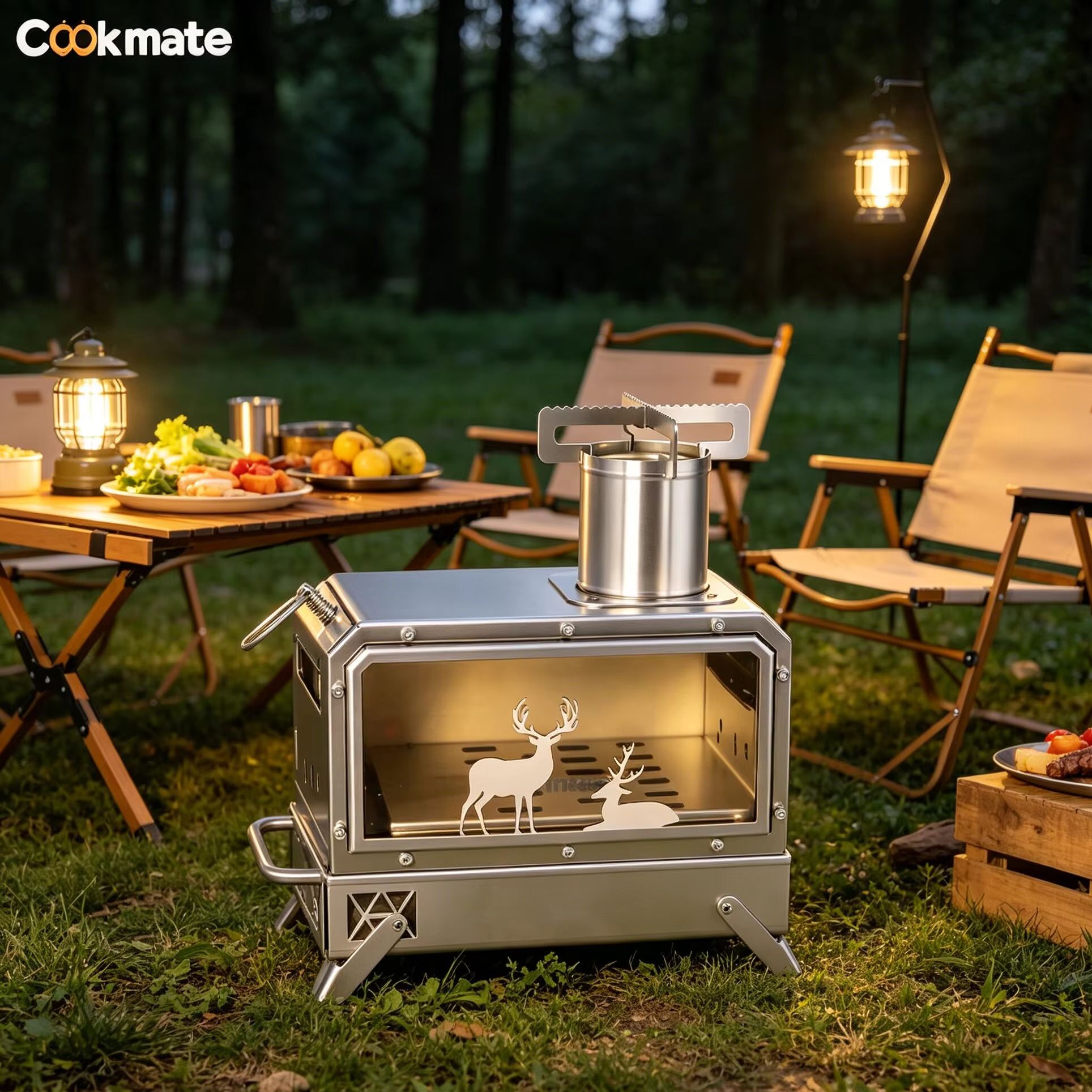 Camping Cooking Area - Stainless steel folding firewood stove |