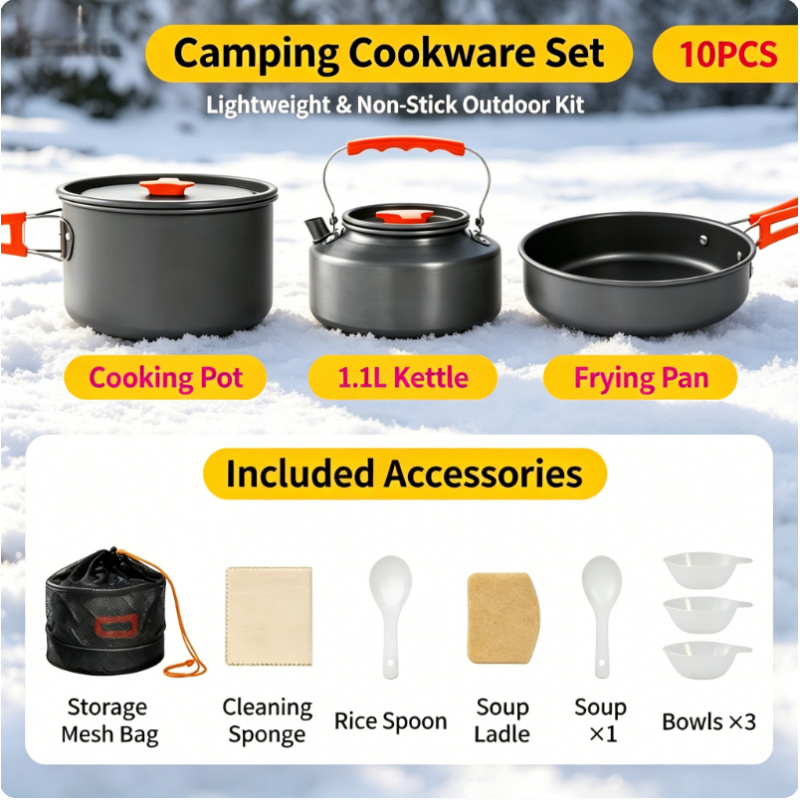 Camping Cooking Set Non Stick - 10 Pack Non Stick Camping Cookware