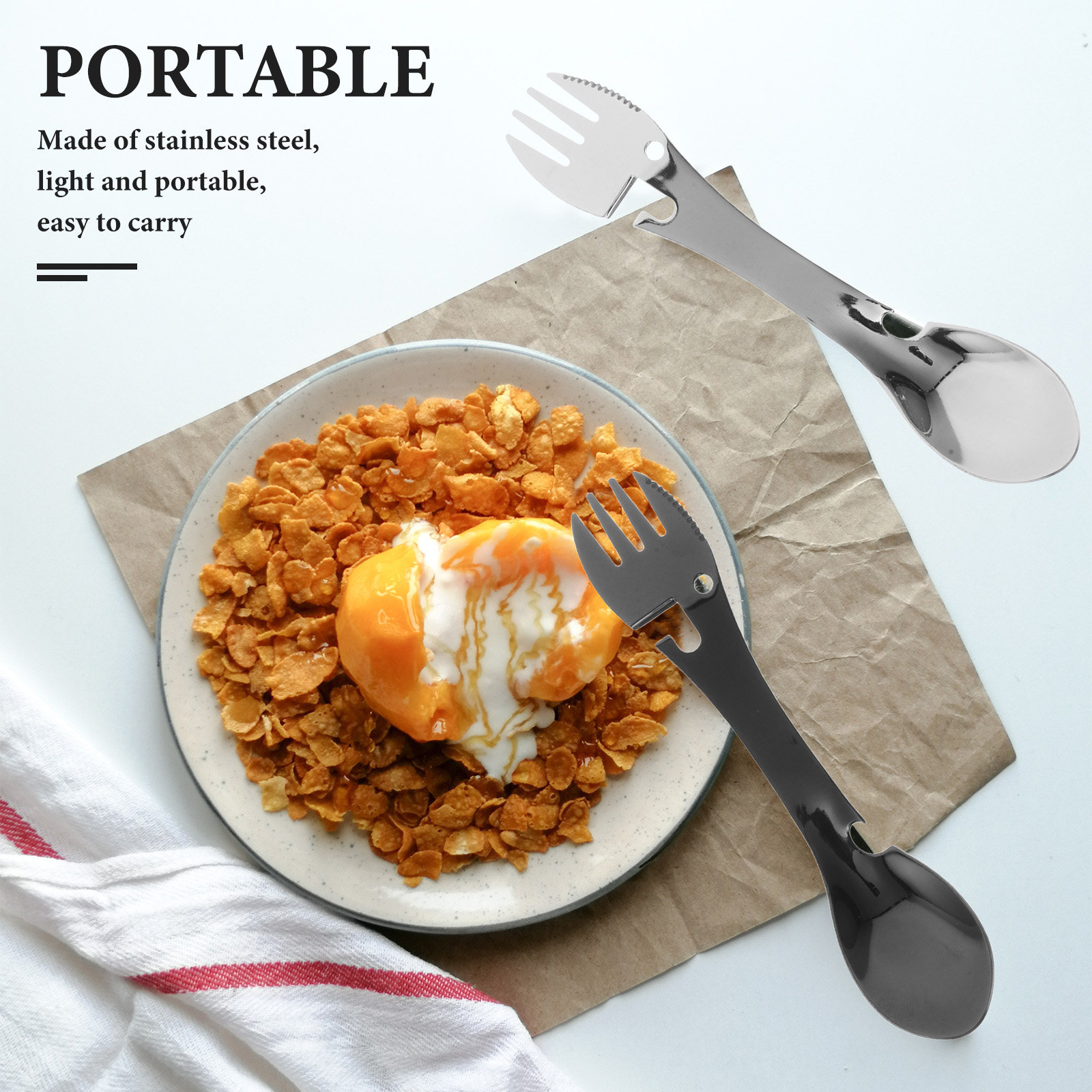 Camp Spork Set - 4Pcs Stainless Steel Portable Multifunctional Spork