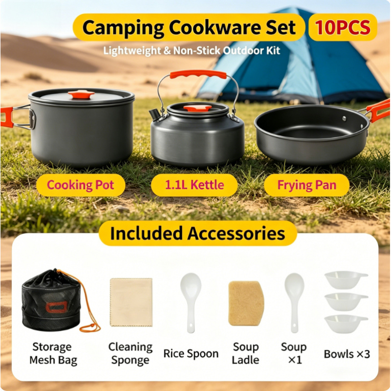 Camping Cooking Set Non Stick - 10 Pack Non Stick Camping Cookware