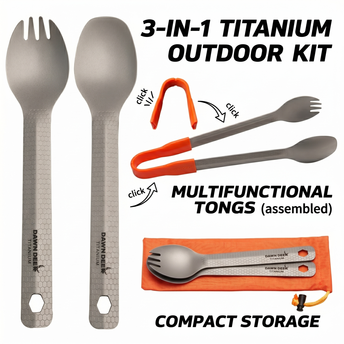 Camping Cooking Bundle - DAWN DEER 3-in-1 Titanium Spork Spoon