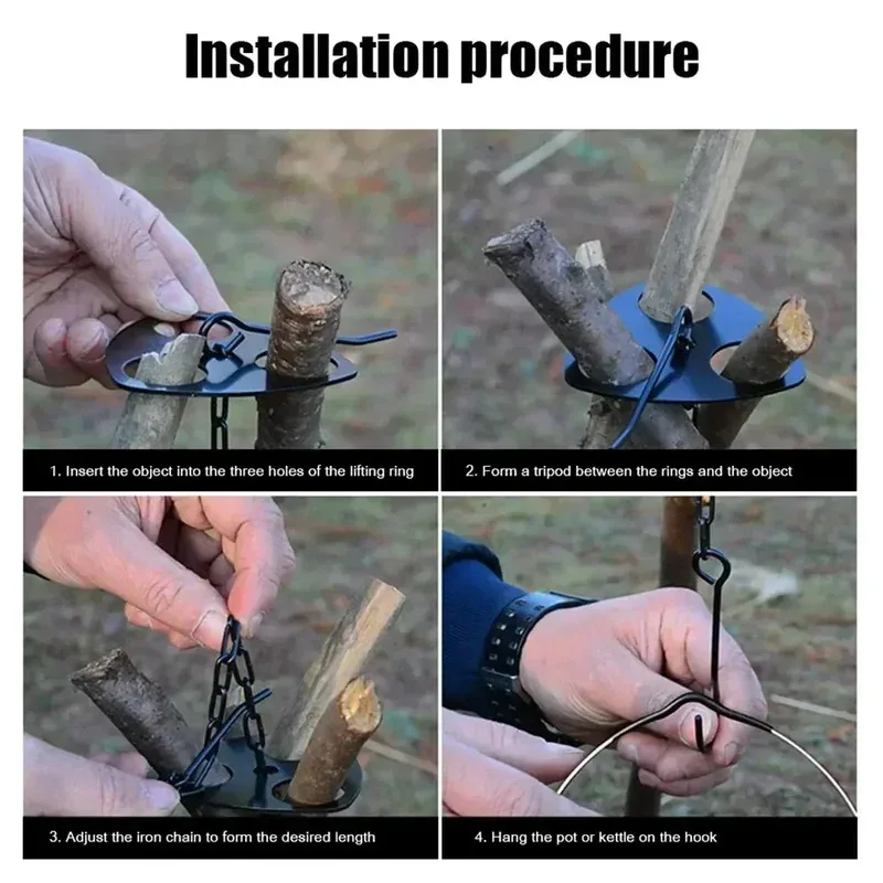 1pc Camping Hanging Tripod W/  – обзор и цена Camping Cooking Fire